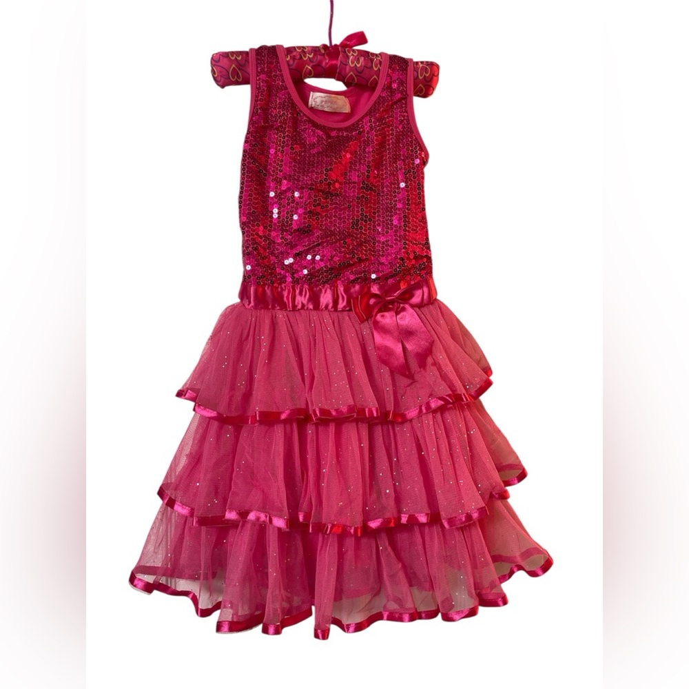 Popatu Fuchsia Sequin Layered Kids Costume Dress